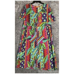 Vintage Art to Wear Button Down Abstract Floral Artsy Dress Size L Teacher Gauzy